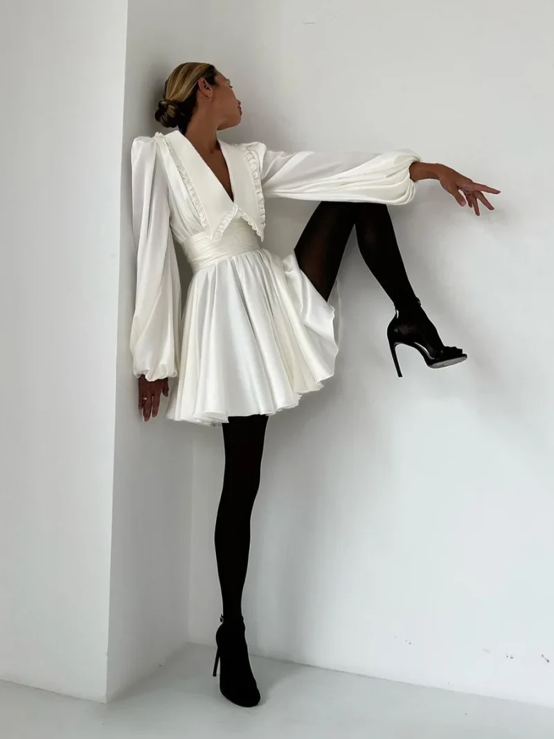 Eco-friendly Peter Pan Collar Lantern Sleeve Dress - Image 5