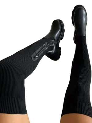 Breathable Knitted Sock Thigh High Stretch Boots