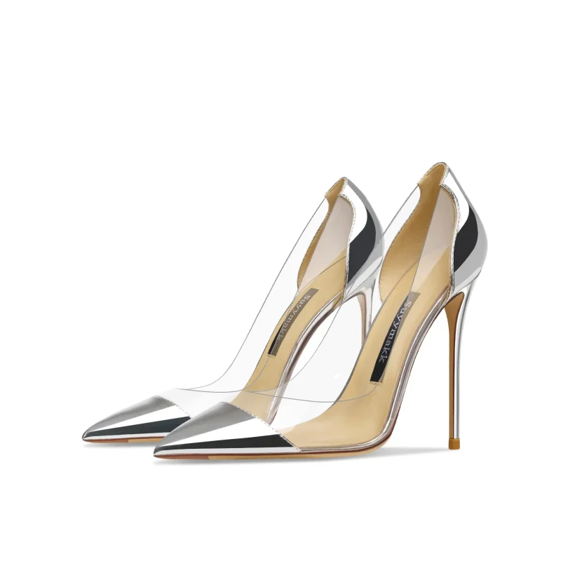 Eco-friendly Transparent Leather Silver High Heel - Image 2