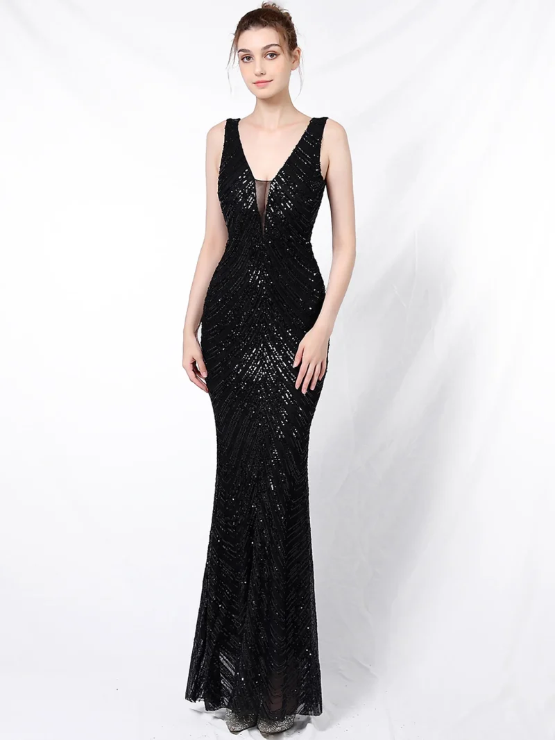 Eco-Friendly White Sequin Backless Fishtail Maxi Dress - Image 6