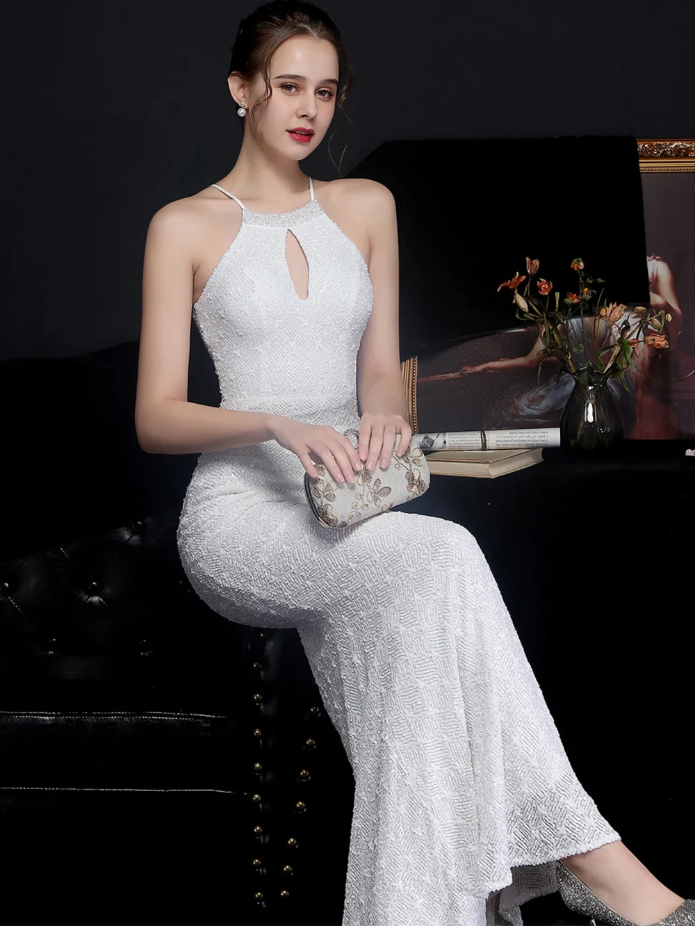 Eco-Friendly Backless Sequin Fishtail Maxi Dress - Image 5