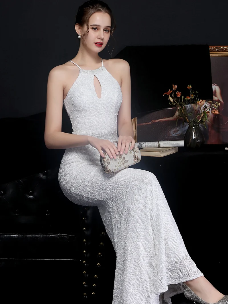 Eco-Friendly Backless Sequin Fishtail Maxi Dress - Image 5