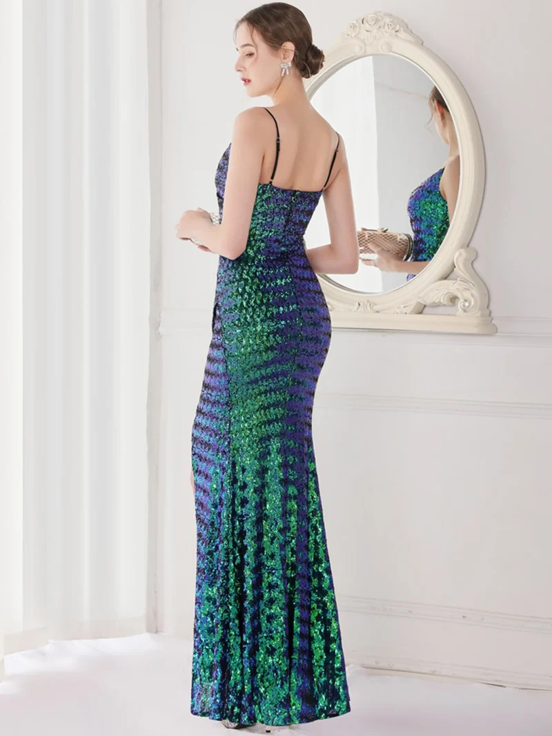 Eco-Friendly Black Sequin Backless Maxi Dress - Image 2