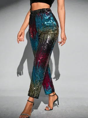 Eco-Friendly High-Waisted Sequin Baggy Pants