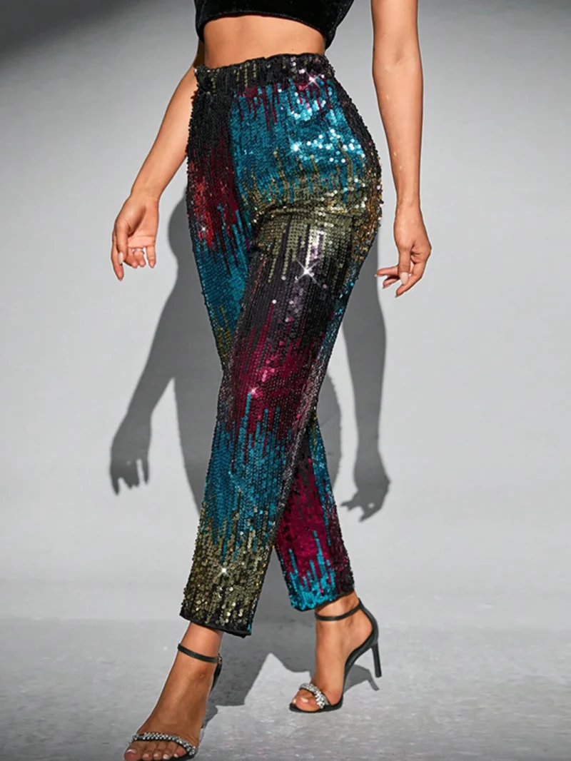 Eco-Friendly High-Waisted Sequin Baggy Pants