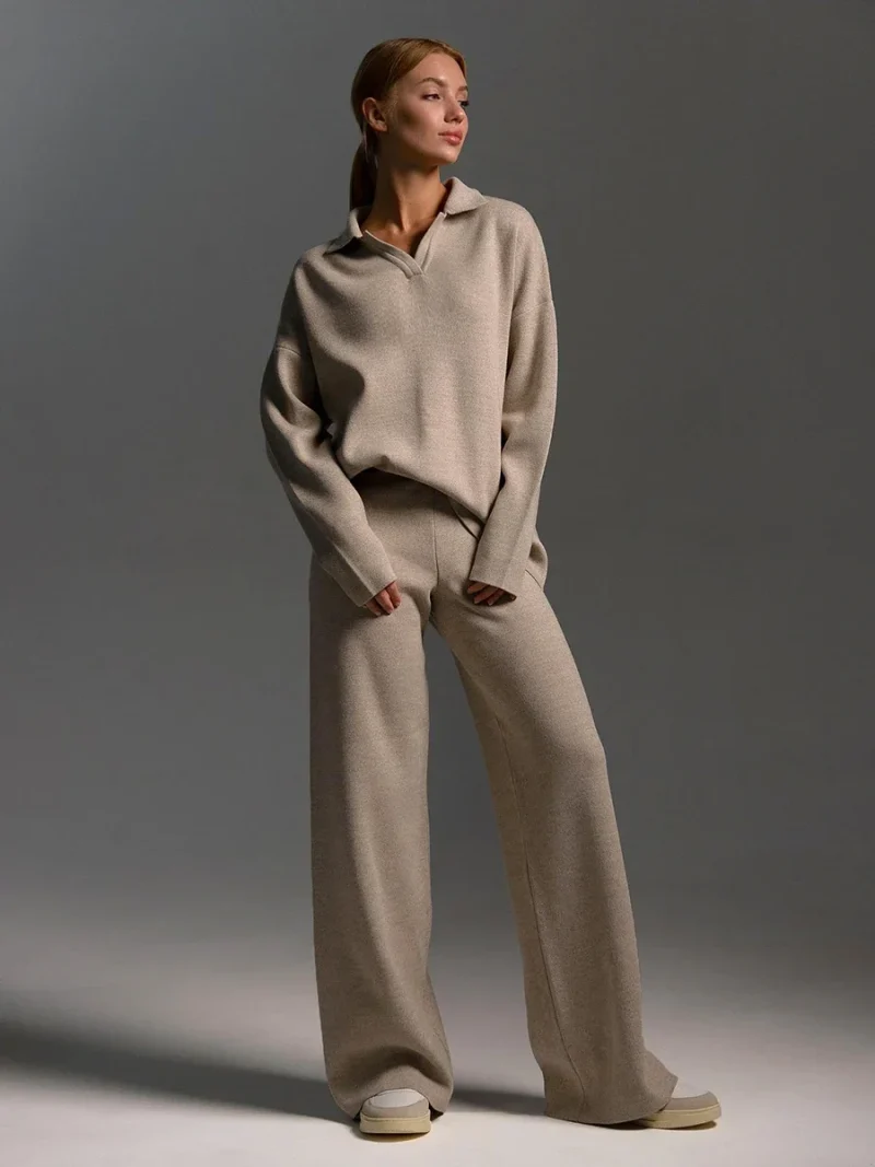 Eco-friendly Thick Knitted Polo Neck Suit - Image 2