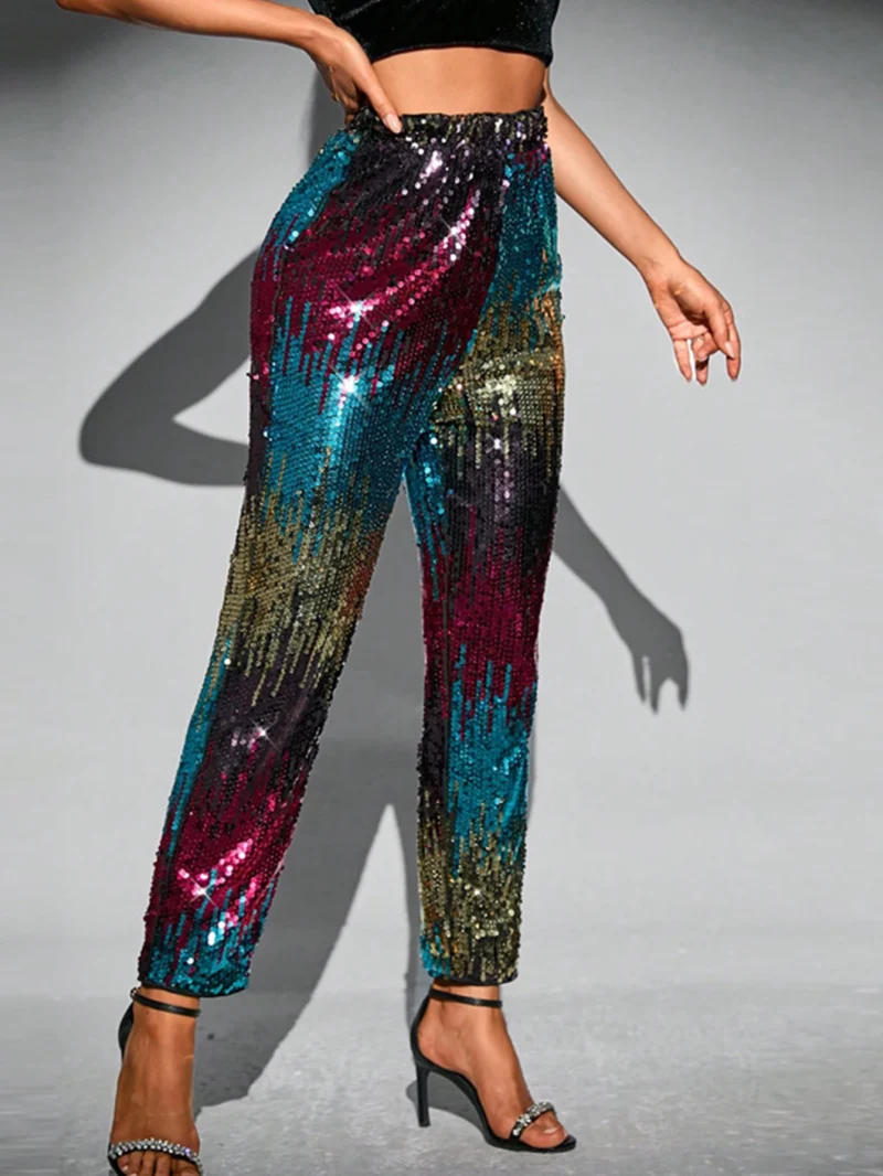 Eco-Friendly High-Waisted Sequin Baggy Pants - Image 7