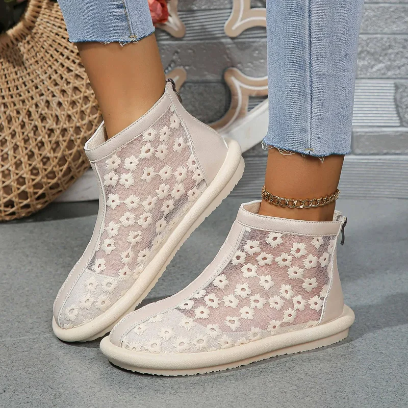 Casual Summer Flat Lace Mesh Boots