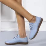 Platform Lace-Up Leather Flats Sneakers - Image 3
