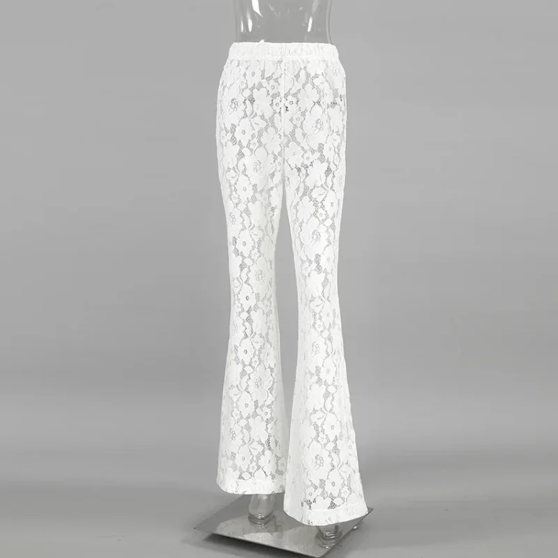 Eco-friendly White Lace Flare Beach Pants - Image 5