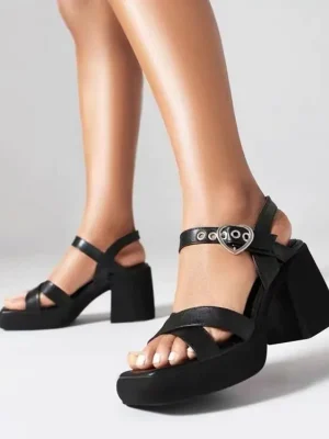 One-word Buckle Pleated Open-Toe High Heels