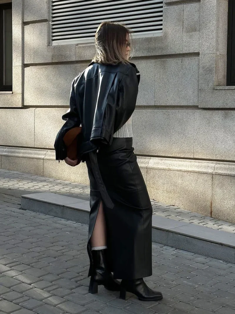 Eco-friendly Gold PU Leather High Waist Skirt - Image 7