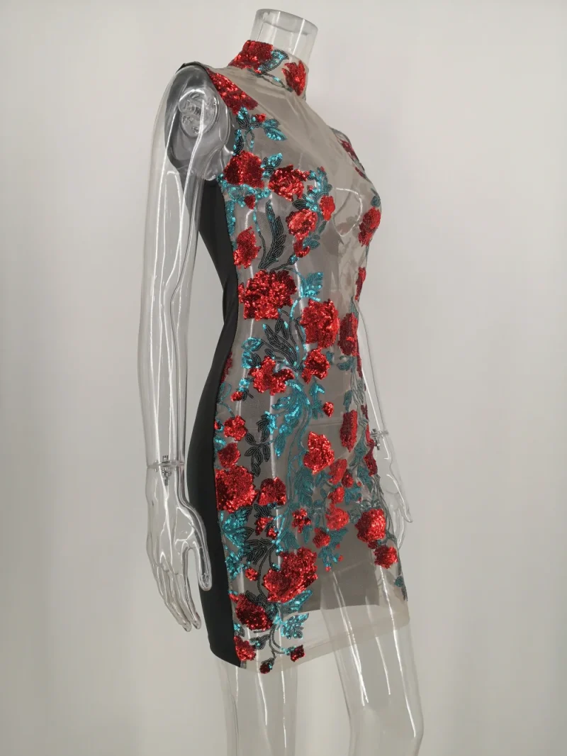 Eco-Friendly See-Through Mesh Sequin Dress - Image 7