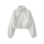 White Cropped Fleece Jacket: Warm Y2K Winter Streetwear