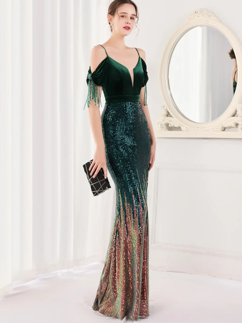 Eco-Friendly Backless Sequin Velvet Party Dress - Image 6