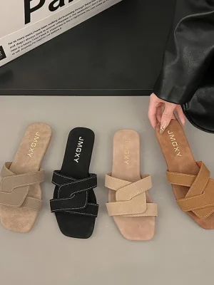 Summer Korean Fashion Square Head Flip-Flops