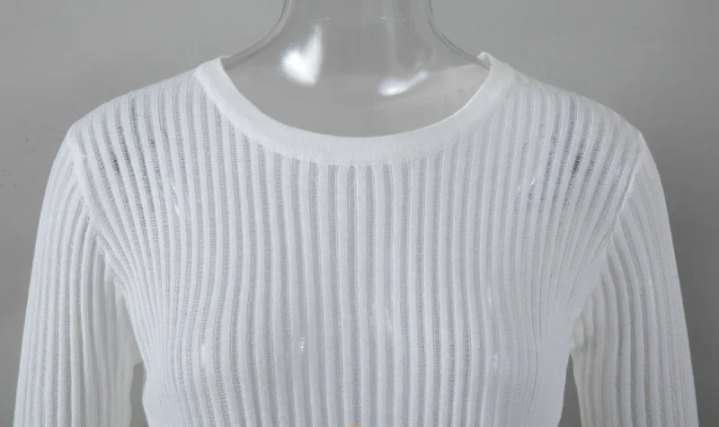 Eco-friendly White Striped See-Through Party Top - Image 5