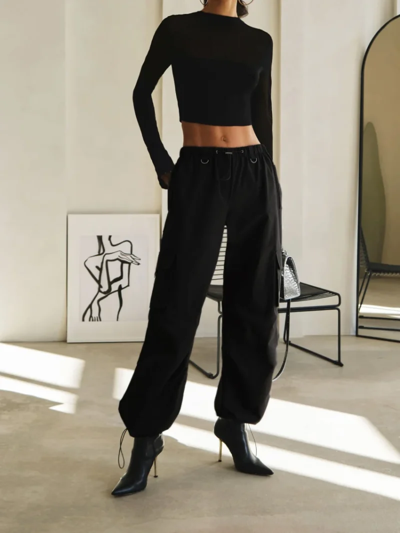 Eco-friendly Cotton Elastic Waist Cargo Pants - Image 2