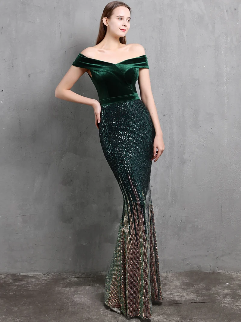 Eco-Friendly Black Sequin Backless Evening Dress - Image 5