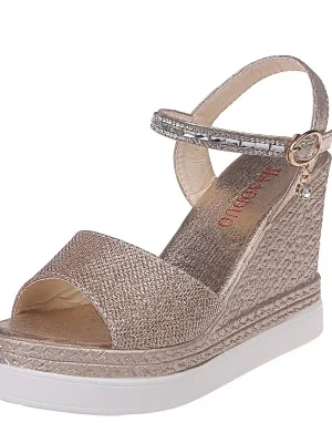 Rhine-Drill Buckle Thick-Soled Wedge Sandals