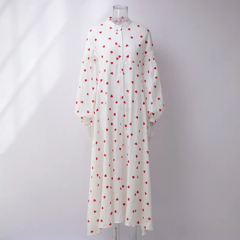 Eco-friendly Jacquard Heart Print A-line Dress - Image 4