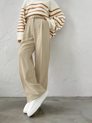 Eco-friendly High Waist Pleated Wide-Leg Pants