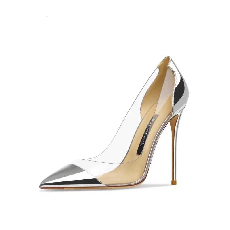 Eco-friendly Transparent Leather Silver High Heel - Image 6