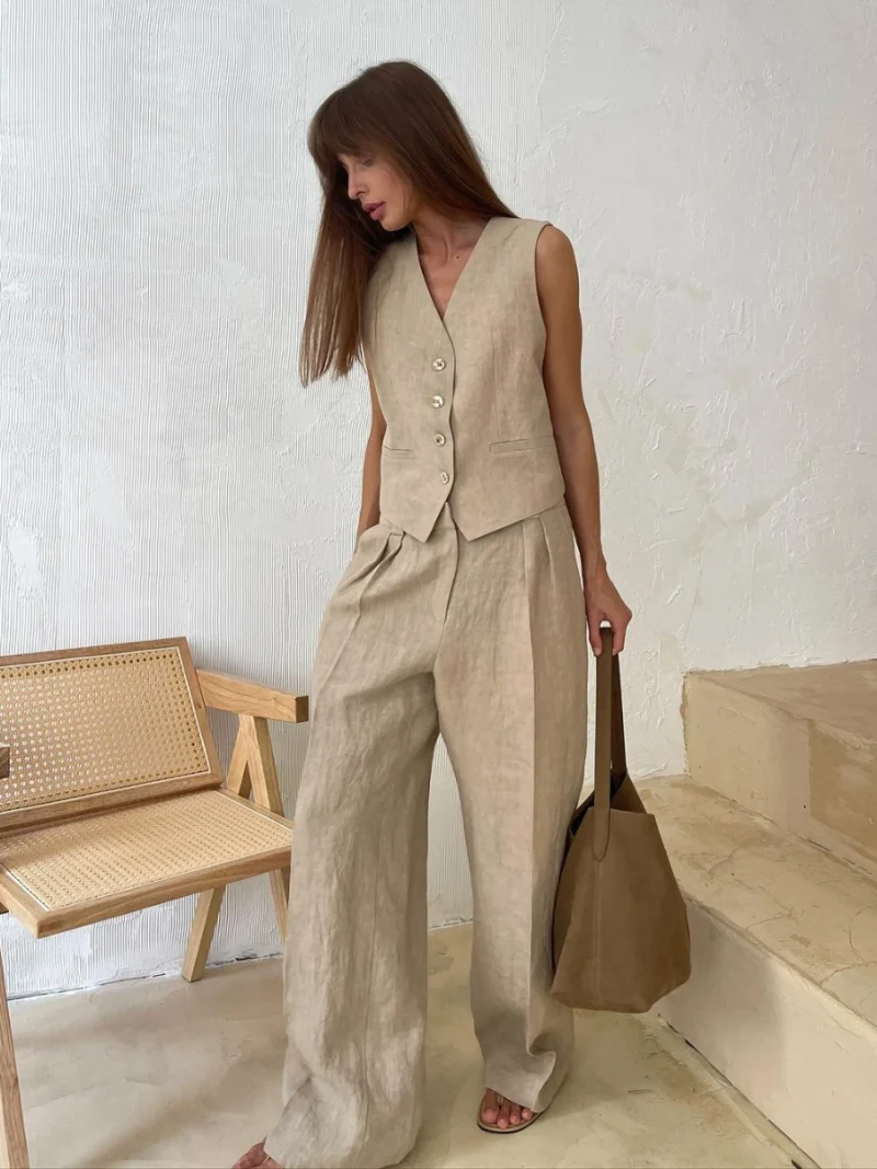 Eco-friendly Linen Cotton Chic Vest and Pants - Image 3