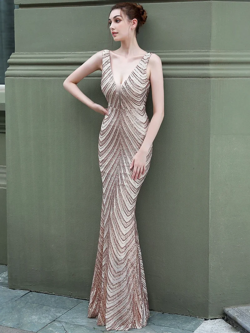 Eco-Friendly White Sequin Backless Fishtail Maxi Dress - Image 4