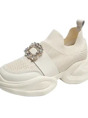 Luxury Crystal Mesh Breathable Platform Tennis Shoes