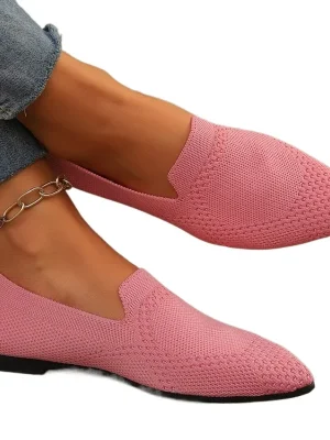 Solid Square Toe Mesh Knit Loafers