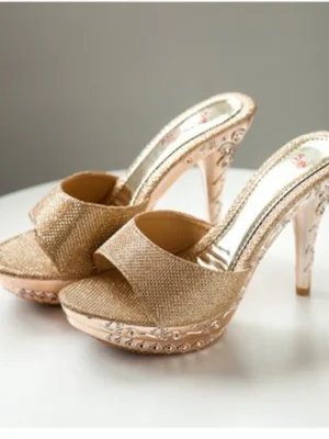 Rhinestone High Heel Sandals: Sexy Gold Silver Slippers