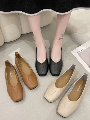 Square Toe Slip-On Flats: Breathable Spring Walking Shoes