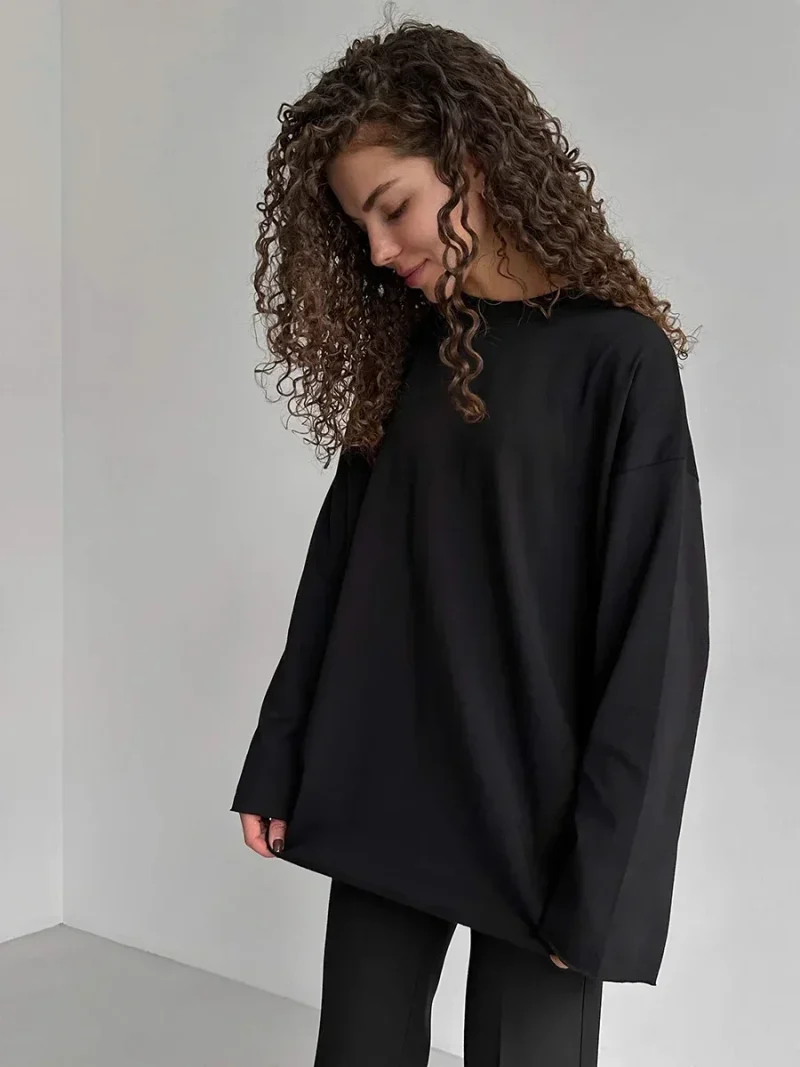 Eco-friendly Cotton Long Sleeve Loose T-shirt - Image 4