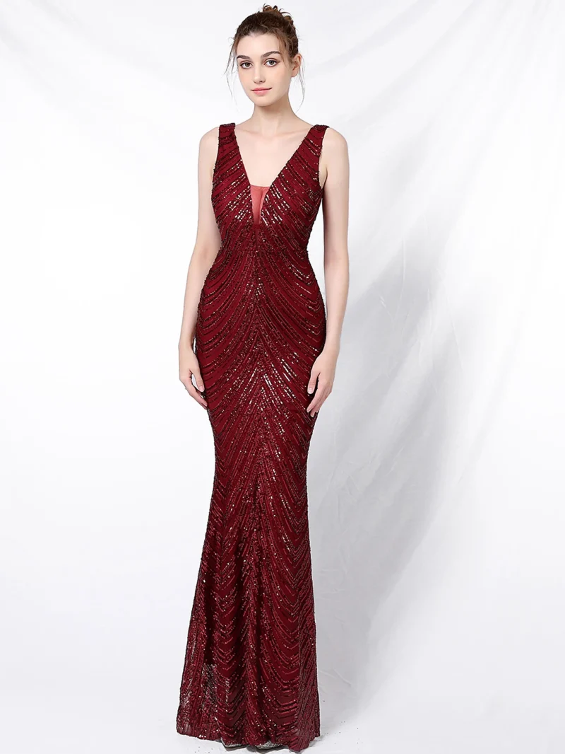 Eco-Friendly White Sequin Backless Fishtail Maxi Dress - Image 11