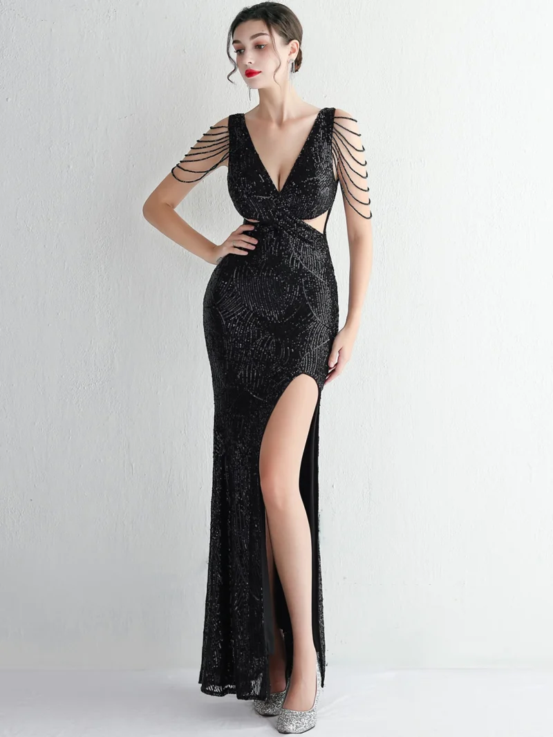 Eco-Friendly Black Sequin Maxi Summer Dress - Image 7