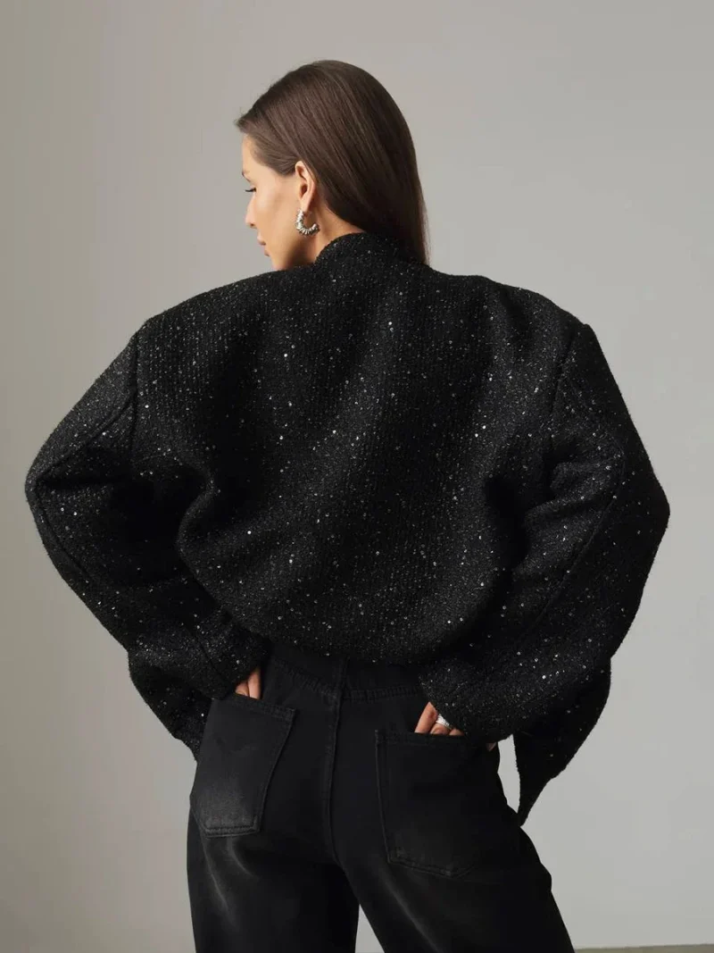 Eco-friendly Loose Tweed Sequin Fashion Coat Chic - Image 4