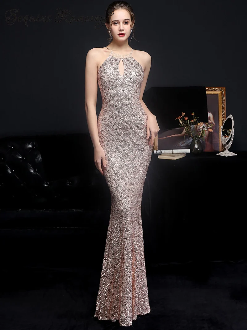 Eco-Friendly Backless Sequin Fishtail Maxi Dress - Image 2