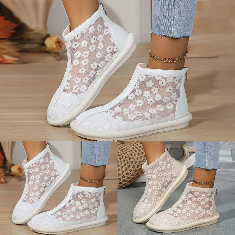 Casual Summer Flat Lace Mesh Boots - Image 6