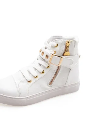 Fashion Canvas Wedge Sneakers: Zipper High Top White Shoes