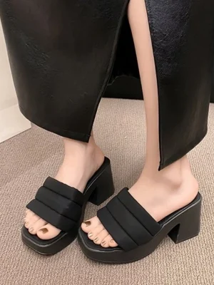 Chunky High Heel Slippers: Summer Platform Slingback Sandals