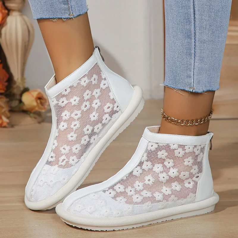 Casual Summer Flat Lace Mesh Boots - Image 2