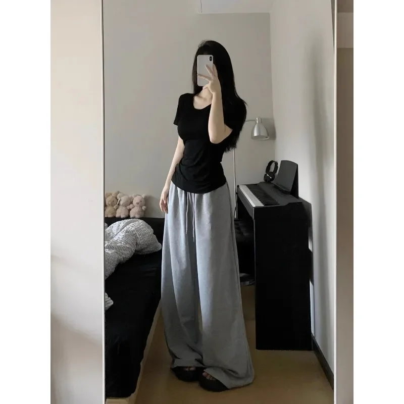Vintage Grey Wide Leg Sweatpants Women - Image 3