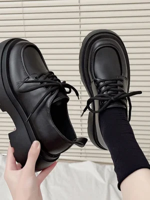 Women Spring New Black Platform Flats Shoes