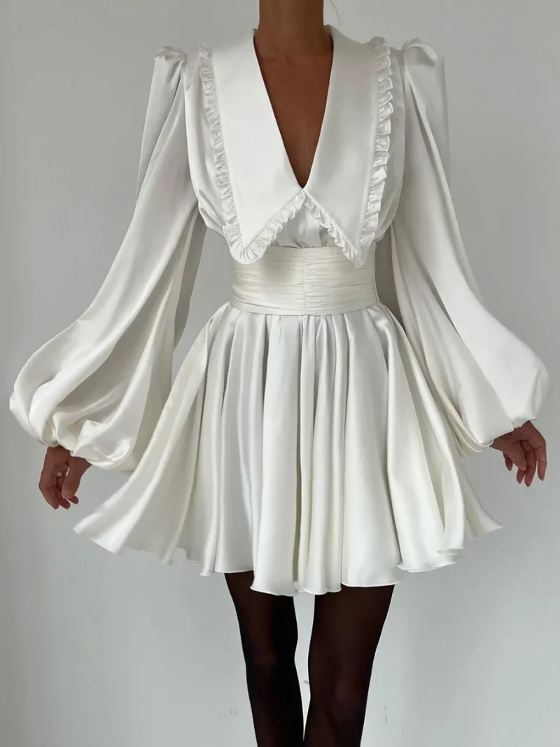 Eco-friendly Peter Pan Collar Lantern Sleeve Dress - Image 7