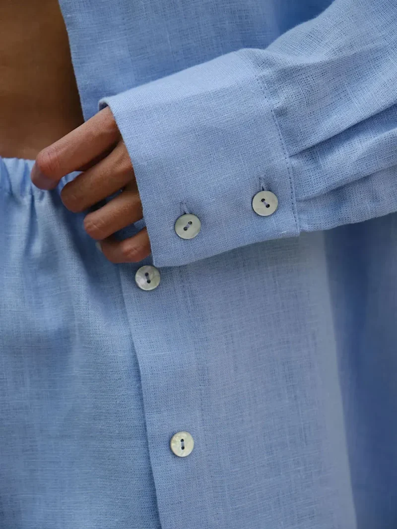 Eco-friendly Cotton Casual Lantern Sleeve Shorts Set - Image 12