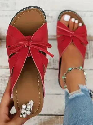 Eco-Friendly Low Heel Red Women’s Summer Sandals