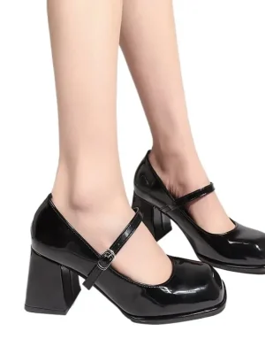 Design Mary Jane Buckle Pumps with Thick Square Heels