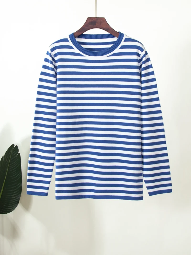 Eco-friendly Loose Casual Striped Knitted Sweater - Image 7