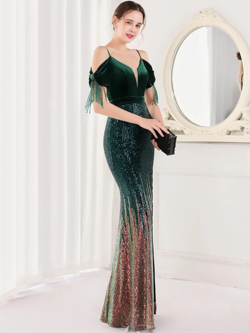 Eco-Friendly Backless Sequin Velvet Party Dress - Image 7